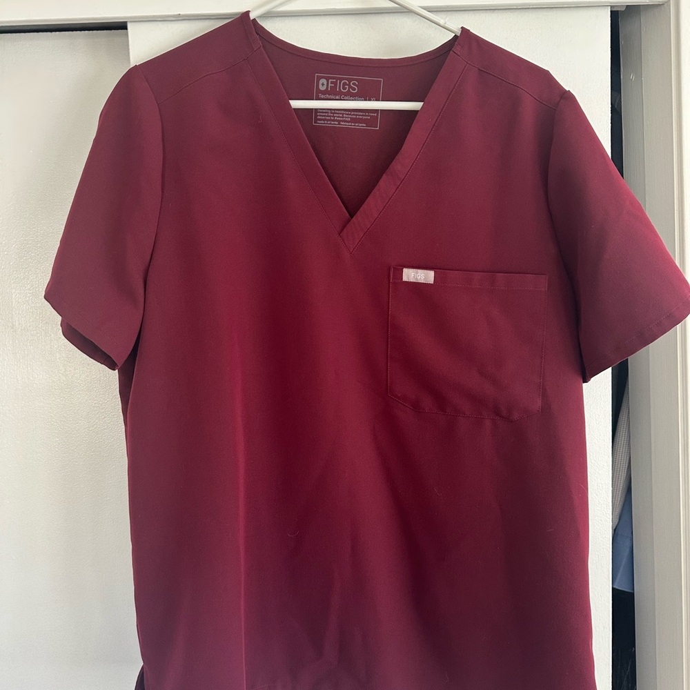 Figs Red V-Neck Medical Scrub Top